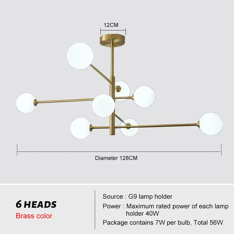 DecorBites™ Brass Chandelier: Nordic Glass Pendant Lights for Home, Living Room, Bedroom, Restaurant & Cafe