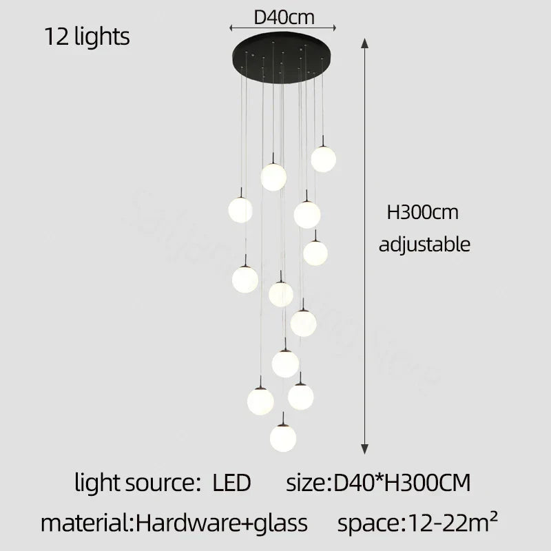 DecorBites™ Cream Glass Ball Chandelier for Duplex Villa Penthouse, Restaurant and Staircase