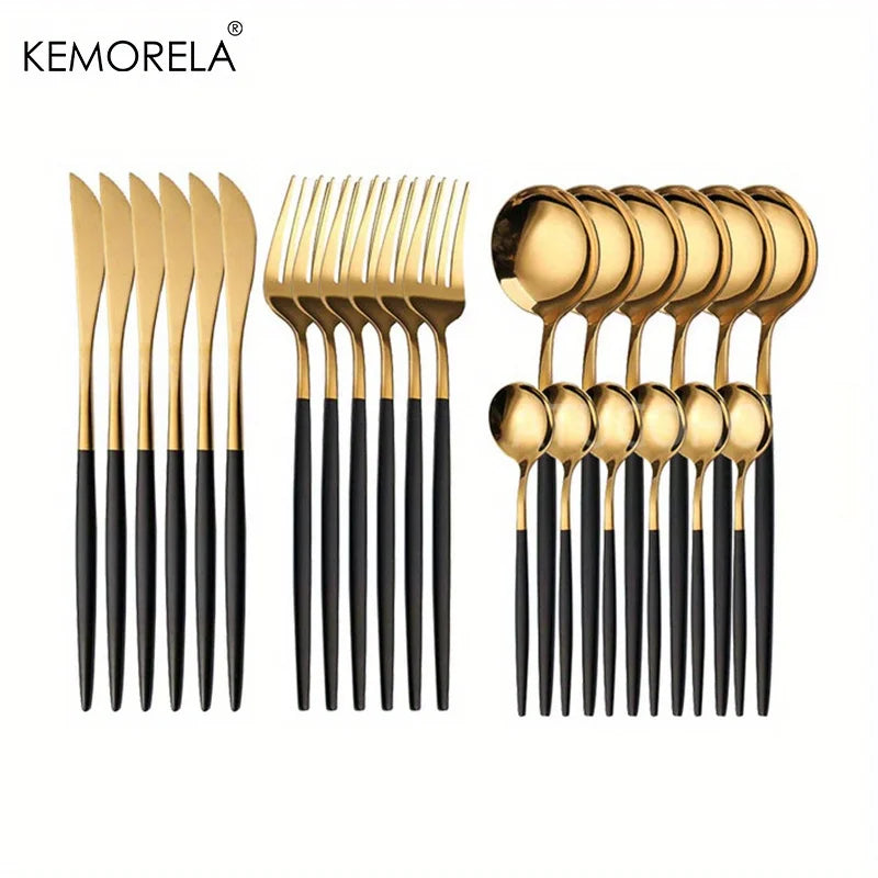 DecorBites™ 24-Piece Gold Stainless Steel Cutlery Set - Elegant Tableware Gift Box