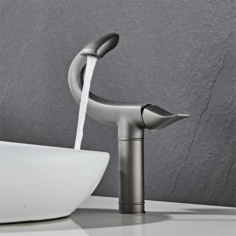 DecorBites™ Black Gold Brass Bathroom Faucet Mixer Sink Tap Deck Mounted Chrome Gray