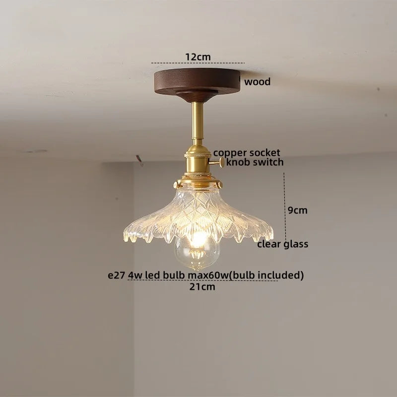 DecorBites™ Amber Glass LED Ceiling Light Modern Wood Canopy Kids Room Fixture