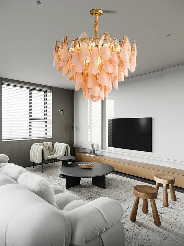 DecorBites™ Amber Glass Chandelier: Dimmable Luxury Light Fixture for Living Room Hall