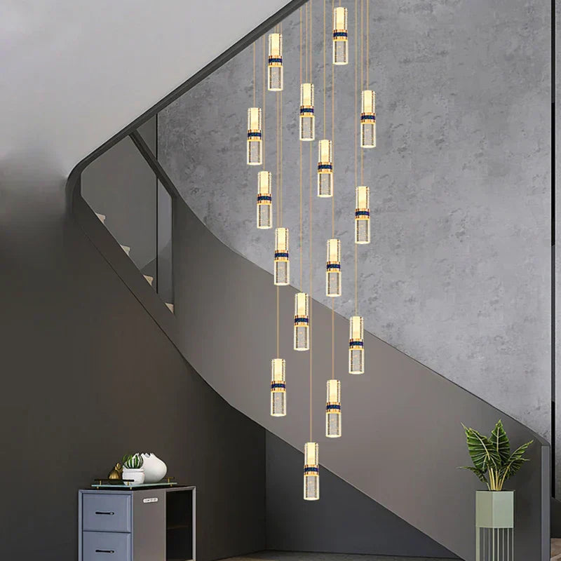 DecorBites™ Crystal Columnar Chandelier for Stairway, Bubble Design for Home, Restaurant, or Bar