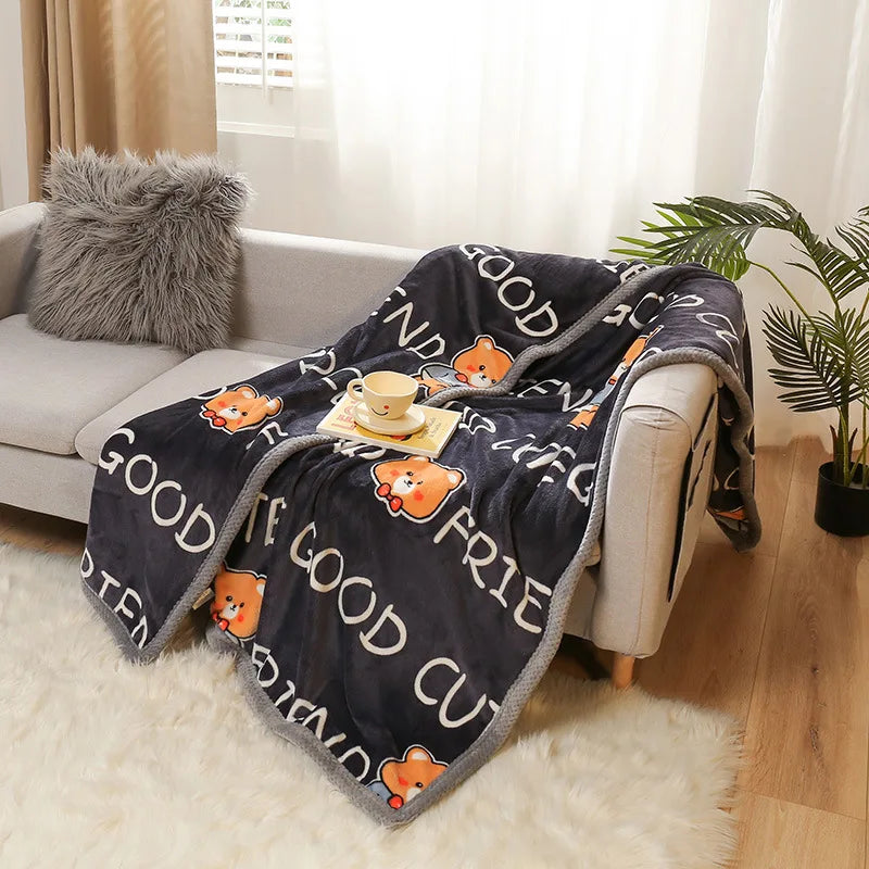 DecorBites™ Cartoon Flannel Blanket: Soft & Skin-Friendly for Summer & Autumn Beds.
