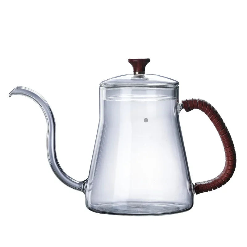 DecorBites™ Glass Goose Beak Kettle | Stainless Steel | Wooden Handle