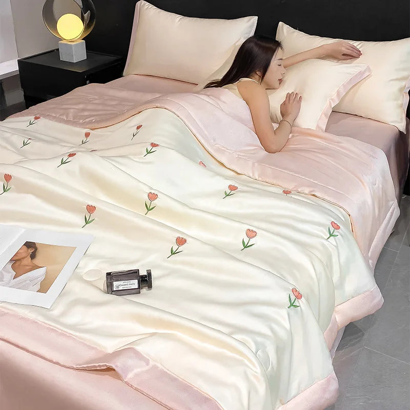DecorBites™ Bowknot Embroidered Summer Bedding Set - Soft & Skin-friendly Quilt, Duvet, Pillowcases