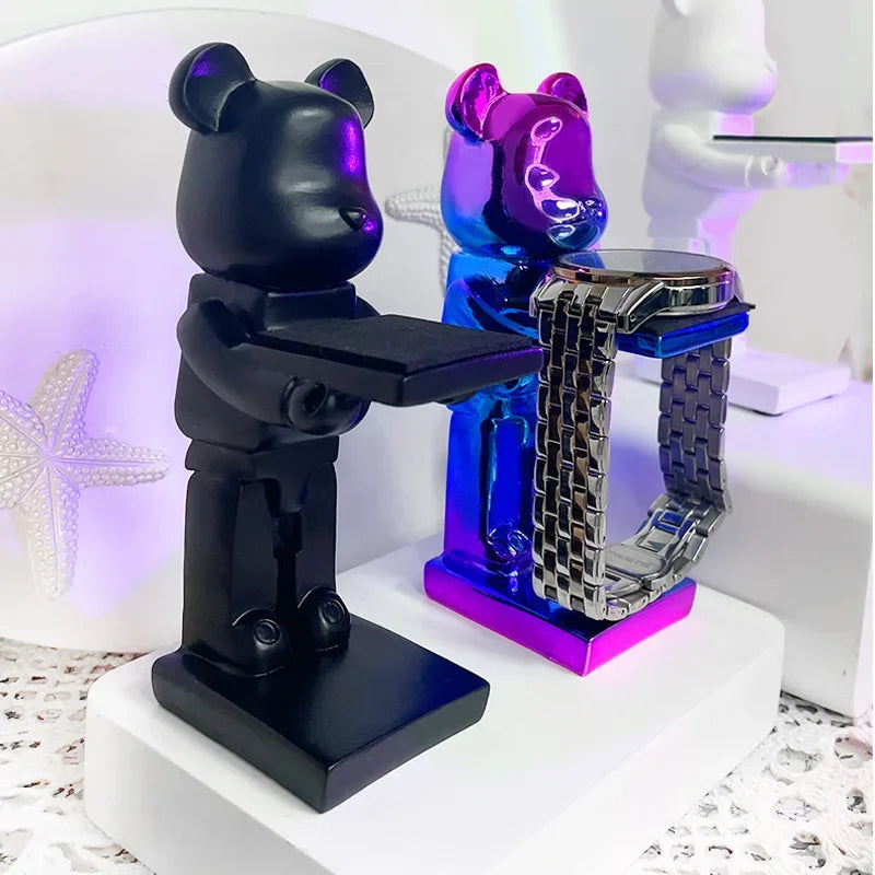 DecorBites™ Cartoon Bear Watch Stand & Jewelry Storage Rack - Trendy Resin Ornaments & Celebration Gifts