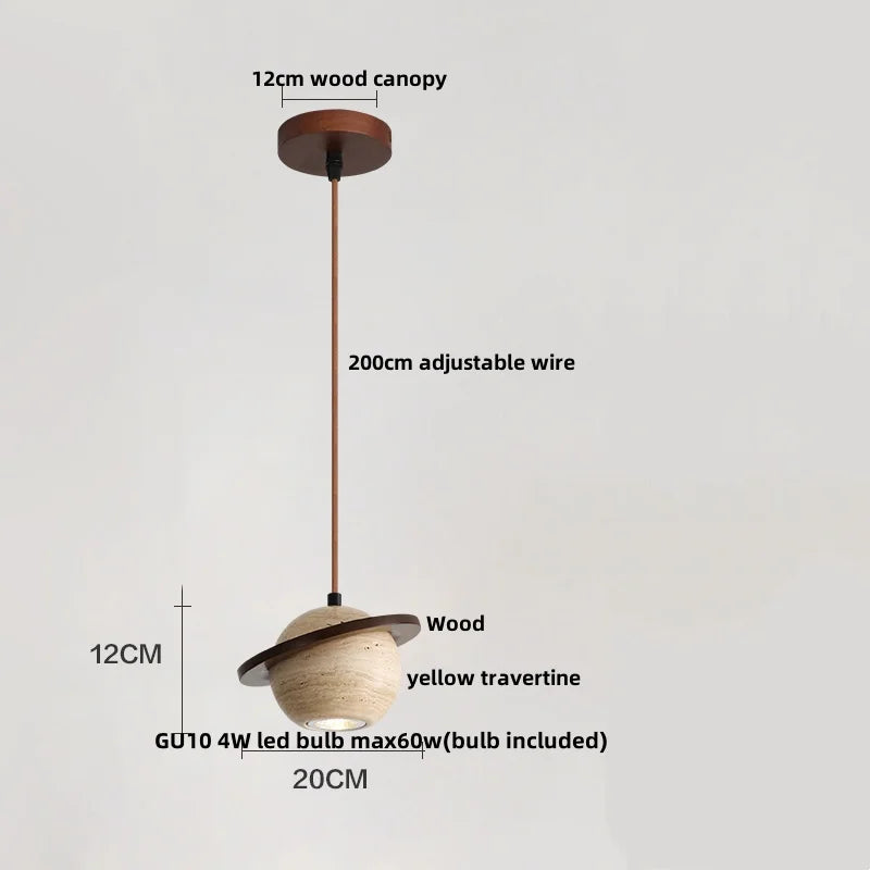 DecorBites™ LED Pendant Lights Wood Home Decor Yellow Stone Globe Hanging Lamp