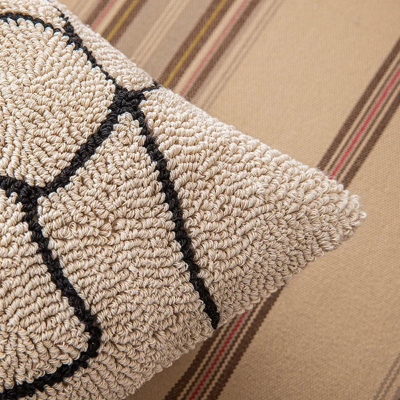 DecorBites™ Geometric Embroidered Cushion Cover in Modern Beige and Black