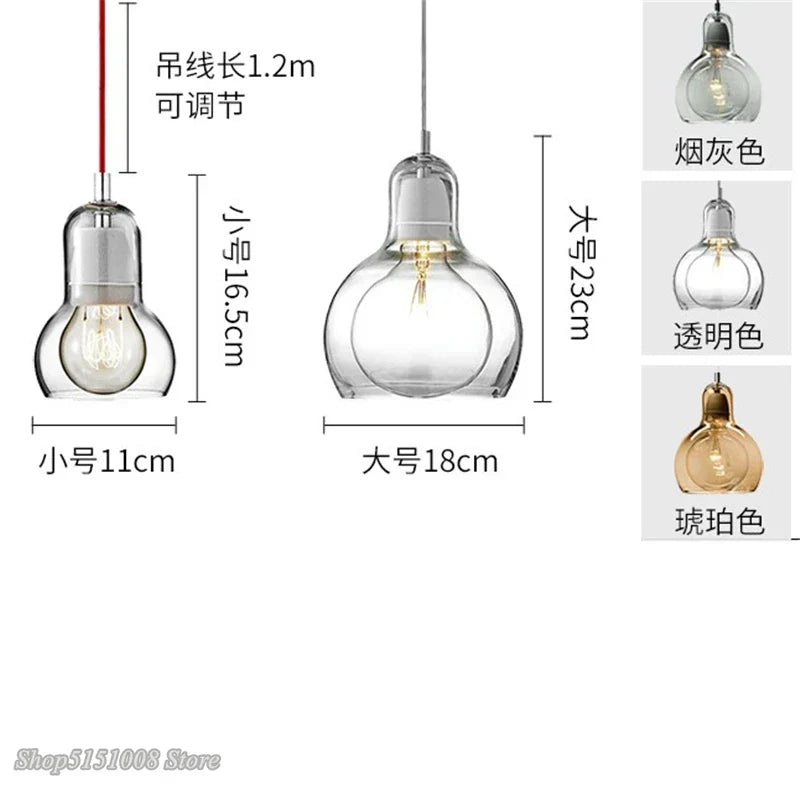 DecorBites™ Gourd Glass Pendant Lamps Clear Amber Modern Dining Room Hanging Lights