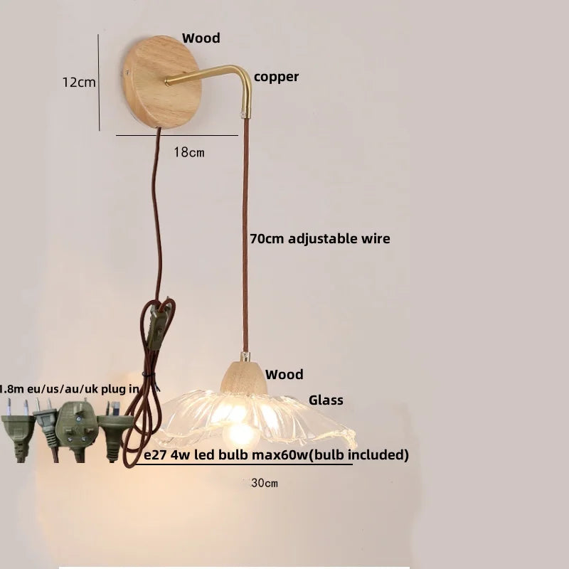 DecorBites™ Clear Glass LED Wall Lights with Wood Pull Chain Switch - Modern Copper Stair Light