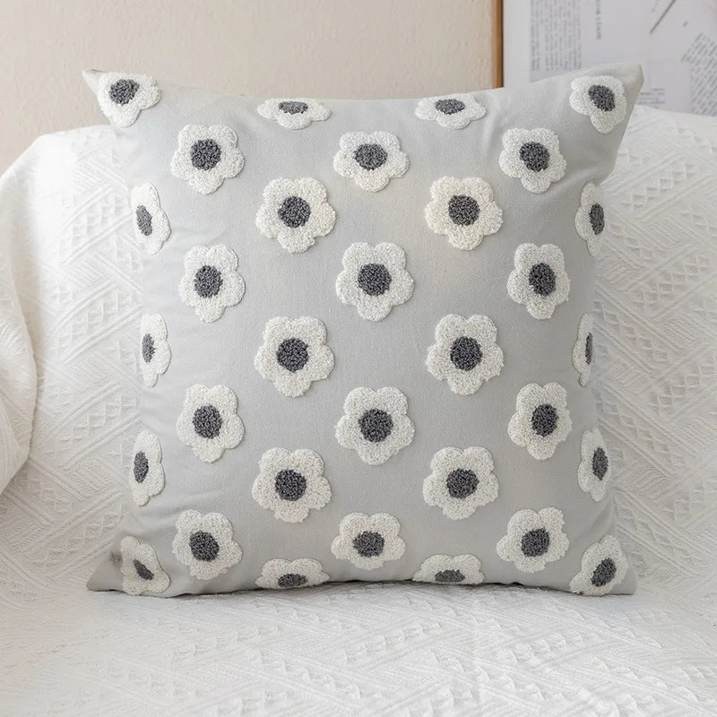 DecorBites™ Daisy Flora Embroidered Cushion Cover - Home Decor Yellow Blue Flowers