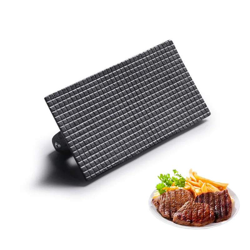 DecorBites™ Cast Iron Steak Press Plate with Wooden Handle - Rectangular Meat Press Tool