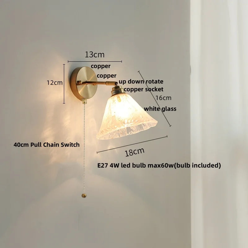 DecorBites™ Blue Glass Wall Sconce Pull Chain Switch Rotate Stair Light