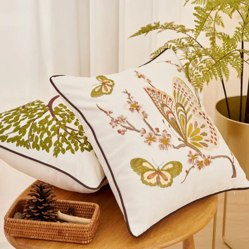 DecorBites™ Butterfly Tree Embroidered Cushion Cover for Office Sofa & Home Decoration.