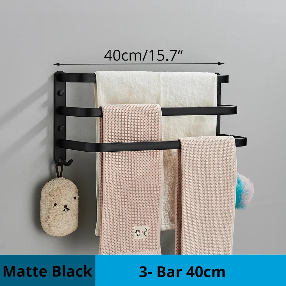 DecorBites™ Aluminum Bathroom Towel Rack with Hook, Wall Mounted Multiple Layer Cloth Hanger