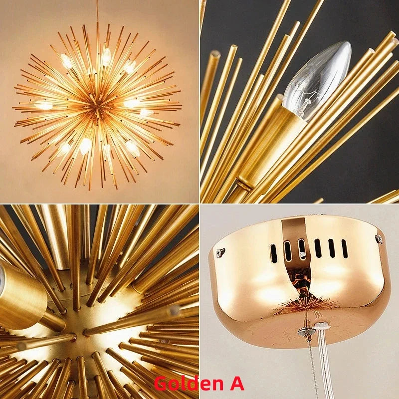 DecorBites™ Geometric Starburst Chandelier: Modern LED Ceiling Lighting for Living Room & Restaurant