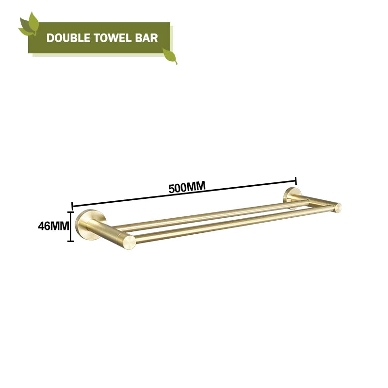 DecorBites™ Brushed Gold Bath Hardware Set: Paper Holder, Towel Bar, Robe Hook - Wall Mount Bathroom Accessories