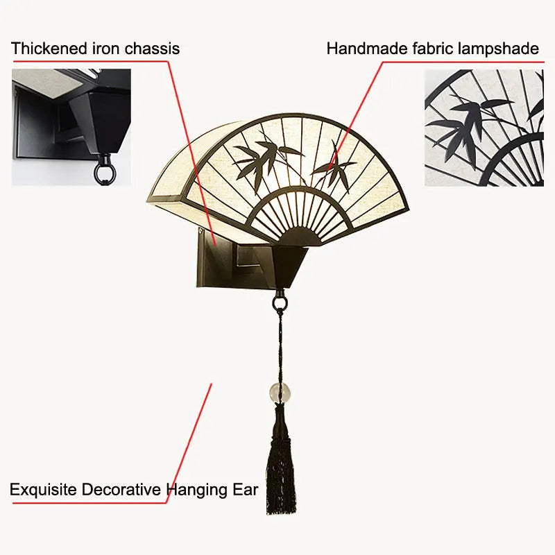DecorBites™ Chinese Style Iron Art Wall Lamp for Living Room, Bedroom, Hallway - E27 Fabric Sconce