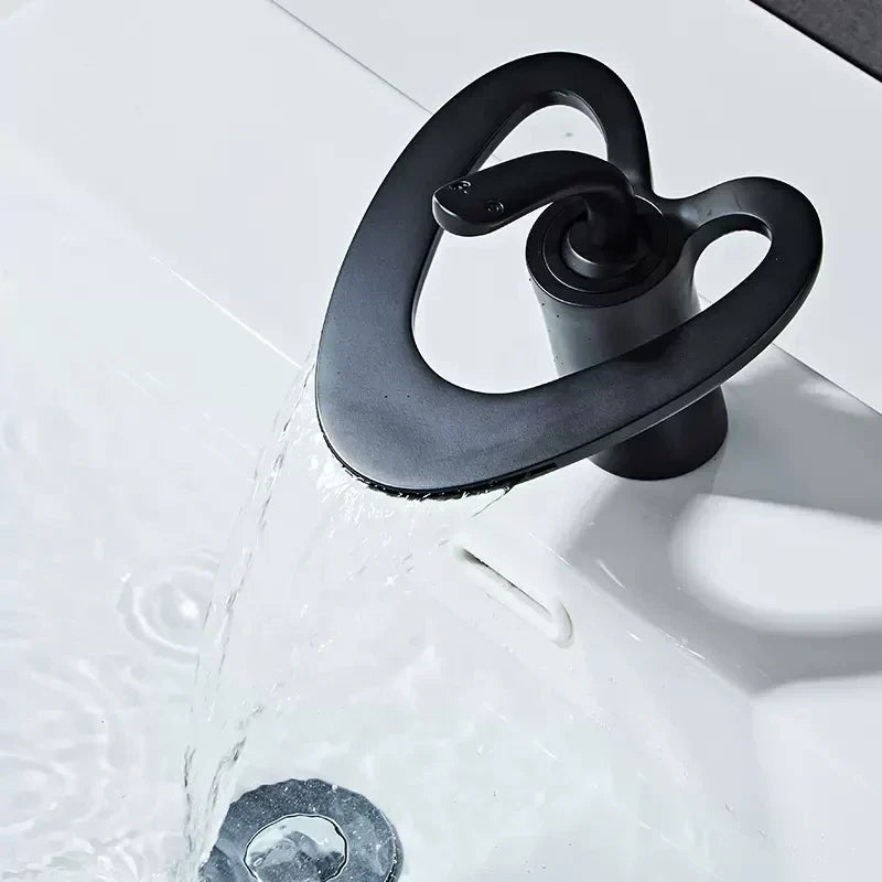 DecorBites™ Black Gray Brass Waterfall Basin Faucet Hot Cold Mixer Tap White Gold