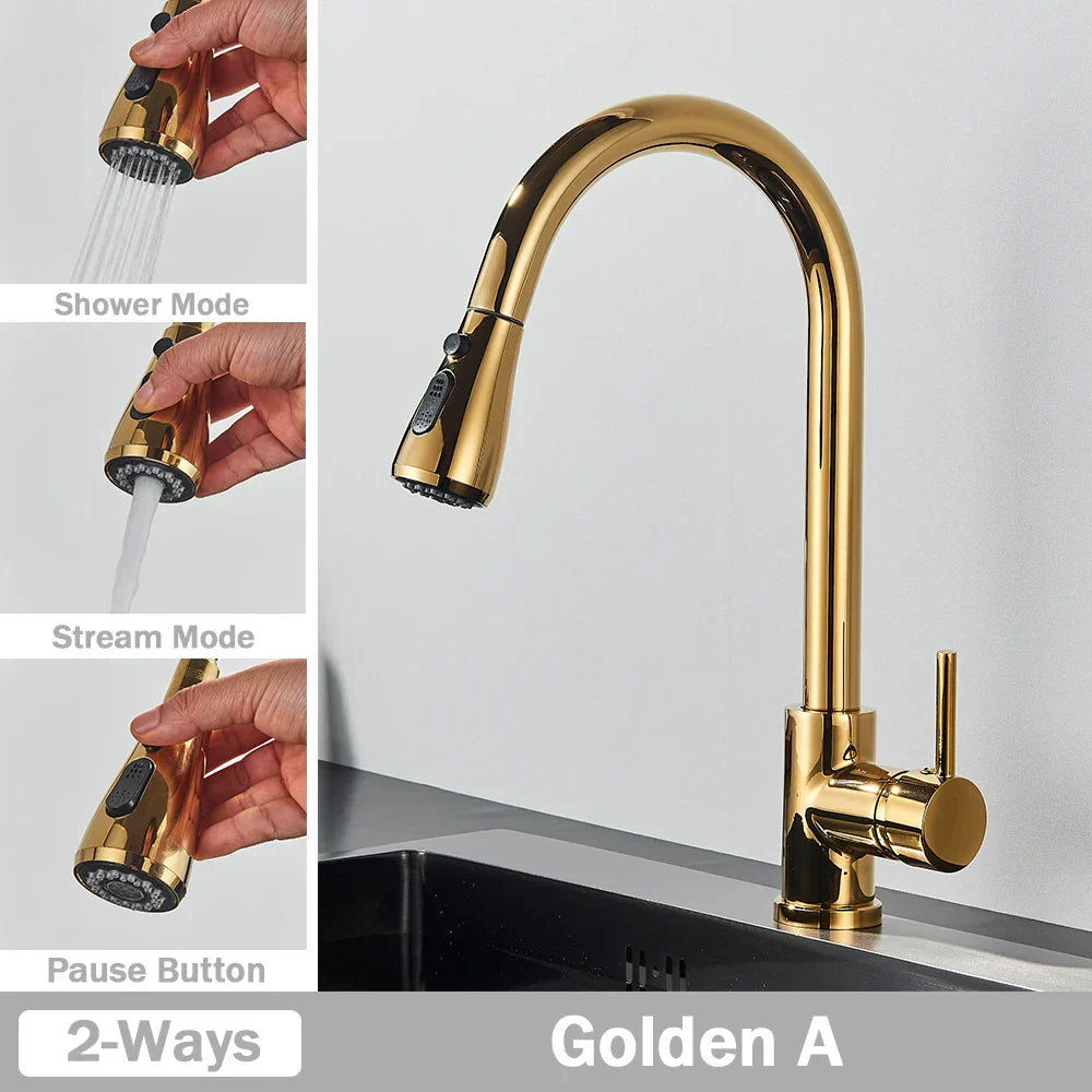 DecorBites™ Brushed Nickel Pull Out Kitchen Faucet with Flexible Stream Sprayer Head