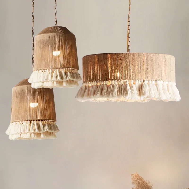 DecorBites™ Bohemian Hemp Rope Tassel Pendant Light for Home Decor