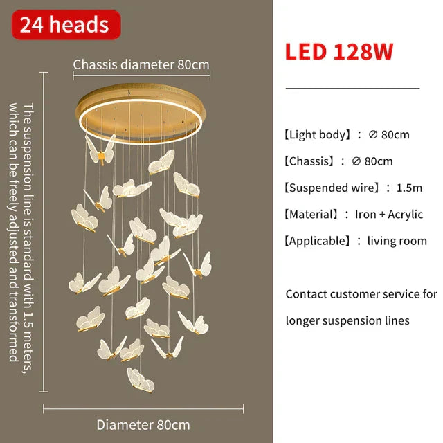DecorBites™ Gold LED Butterfly Pendant Lights for Home Staircase, Living Room, Bedroom Chandeliers