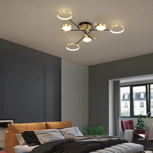 DecorBites™ Elegant Multi-Head Gold LED Ceiling Lamp for Living Room & Bedroom