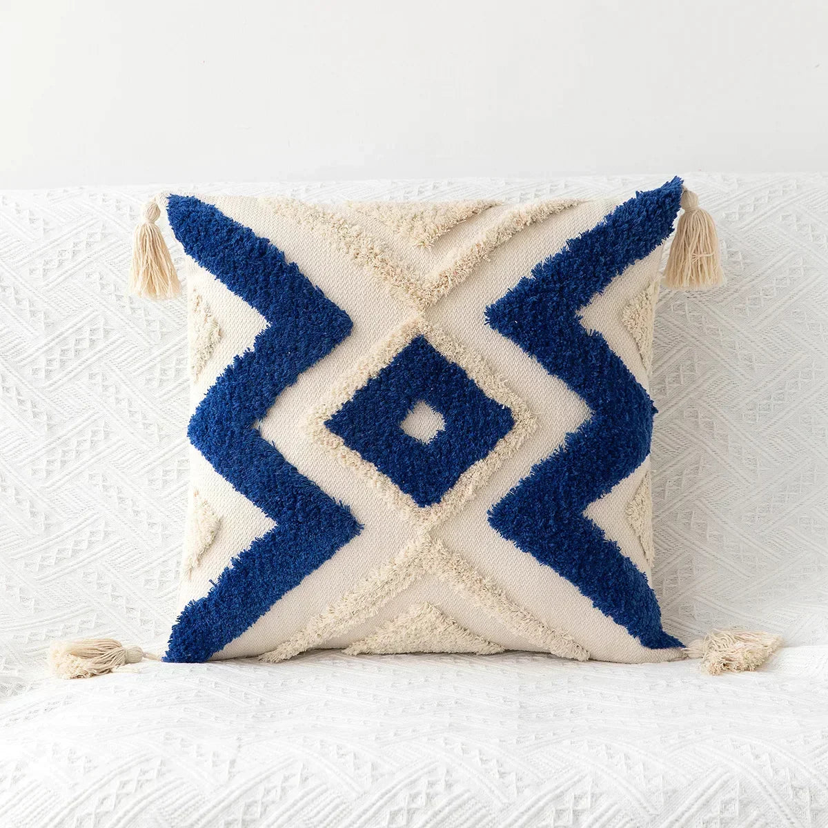DecorBites™ Geometric Tufted Tassel Cushion Cover Cotton Canvas Fall Pillow Cover