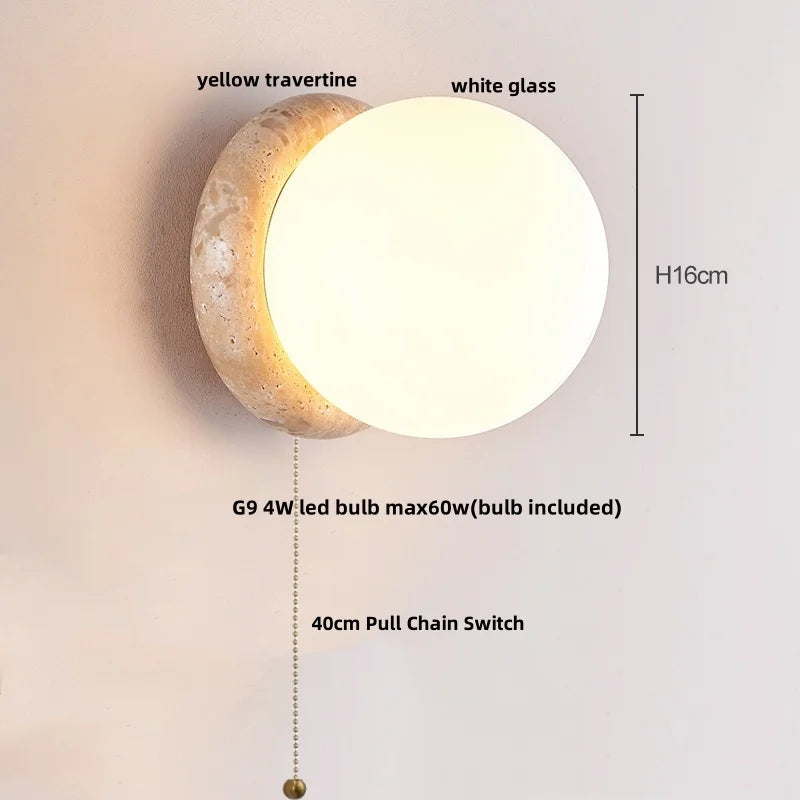 DecorBites™ Yellow Travertine LED Wall Sconce with Nordic Modern Glass Design