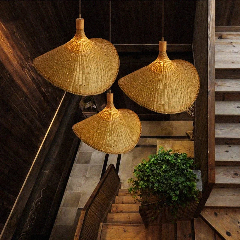 DecorBites™ Bamboo Pendant Chandelier: Handcrafted LED Rattan Hanging Light for Indoor Living Room