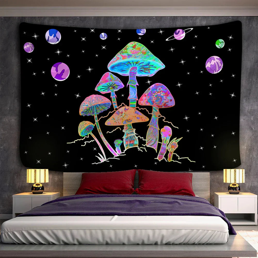 DecorBites™ Cartoon Planet Mushroom Tapestry Wall Hanging for Psychedelic Room Decor