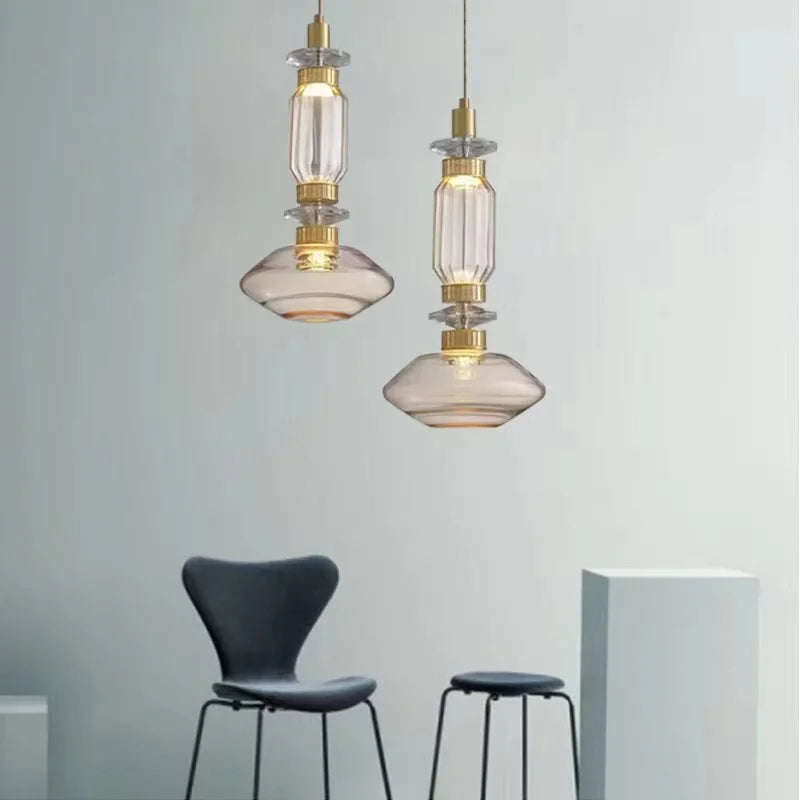 DecorBites™ LED Glass Chandelier: Clear Amber Glass, Adjustable Wire 200cm, Modern Lighting Fixtures