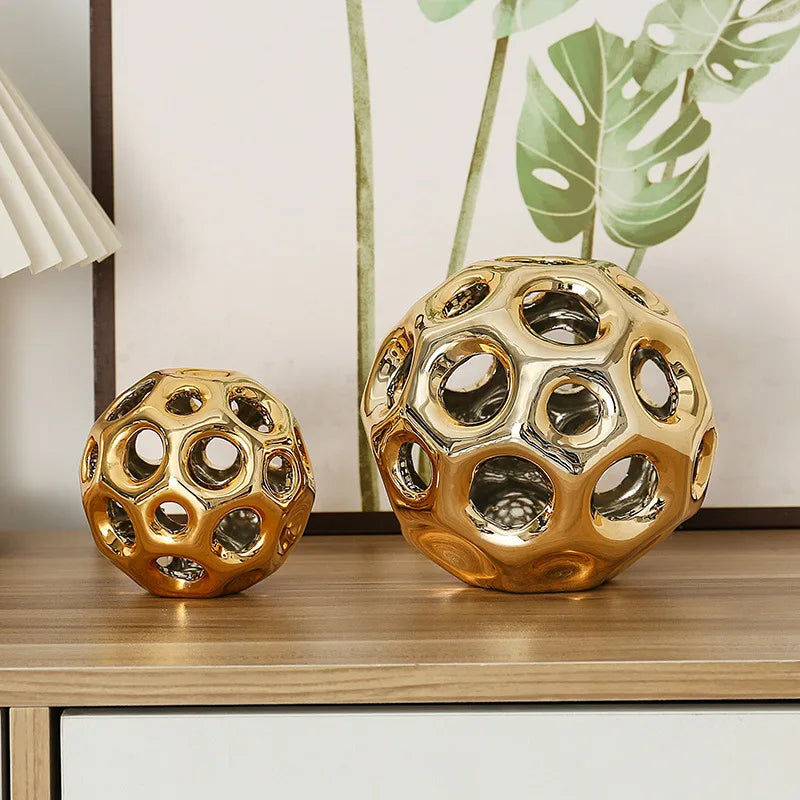 DecorBites™ Geometric Golden Hollow Abstract Sphere Sculpture Decor for Home