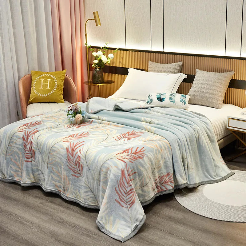 DecorBites™ Cozy Flannel Blanket for All Seasons: Double-Sided Velvet Bed Cover, Single Double