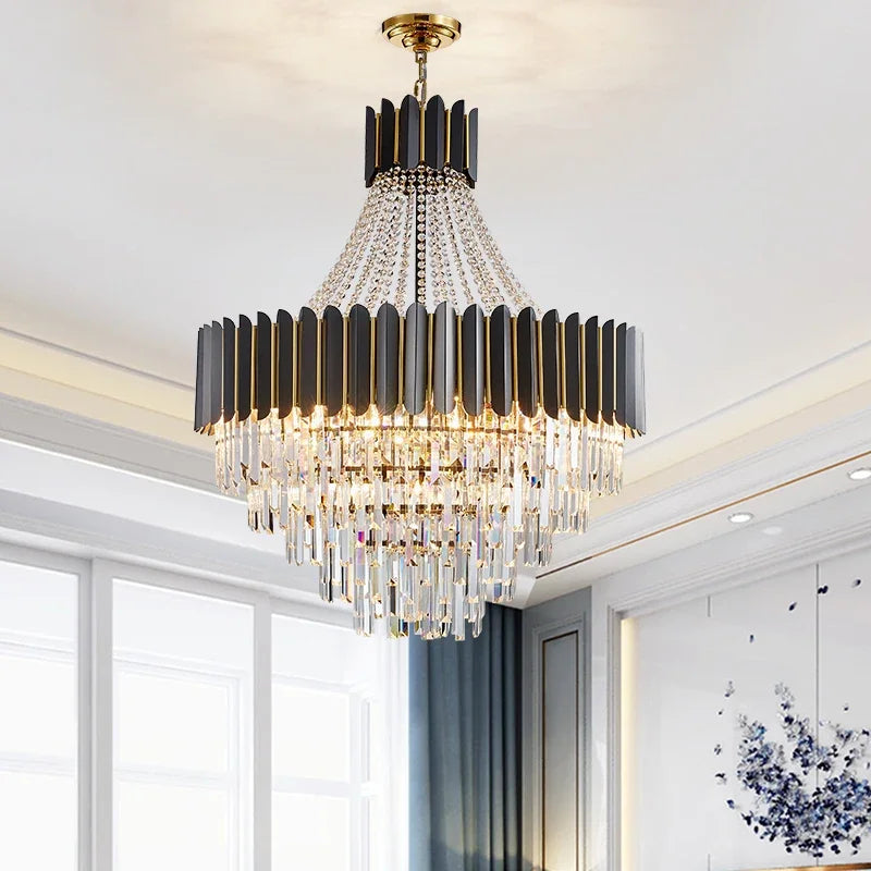 DecorBites™ Crystal Chandelier for Duplex Living: Modern Elegance for Hotel, Villa, and Home.