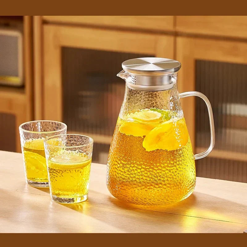 DecorBites™ Glass Tea Set with Stainless Steel Lid Jug and Cups