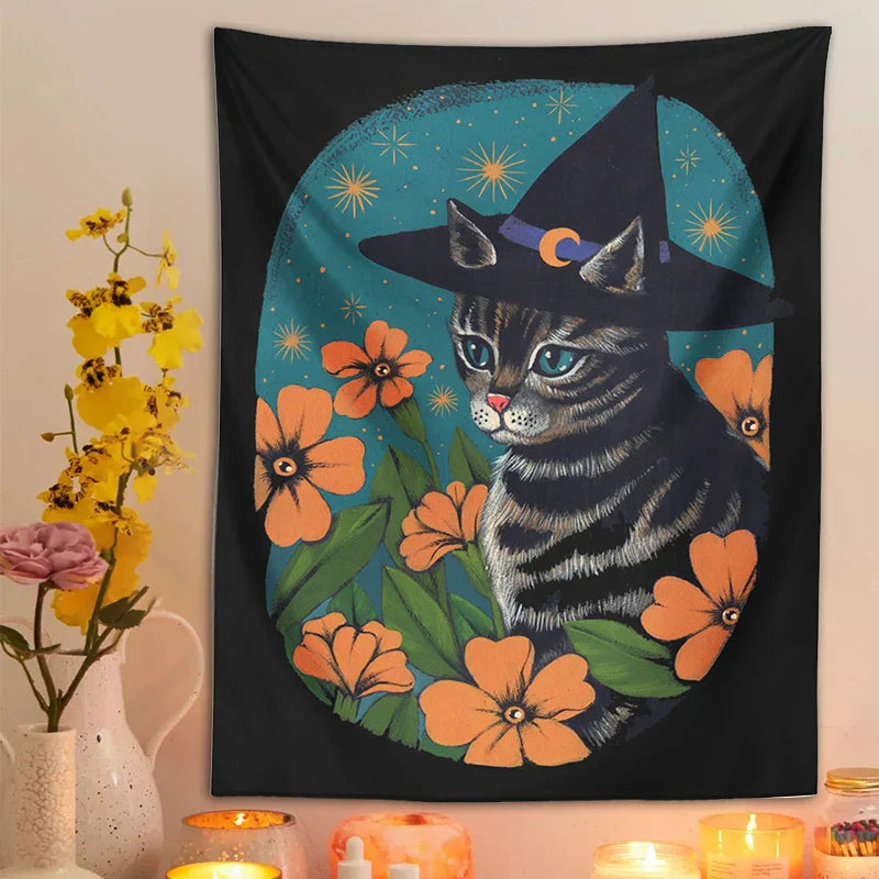 DecorBites™ Cat Tapestry Wall Hanging: Cute Witchcraft Decor for Home, Bedroom, Dorm
