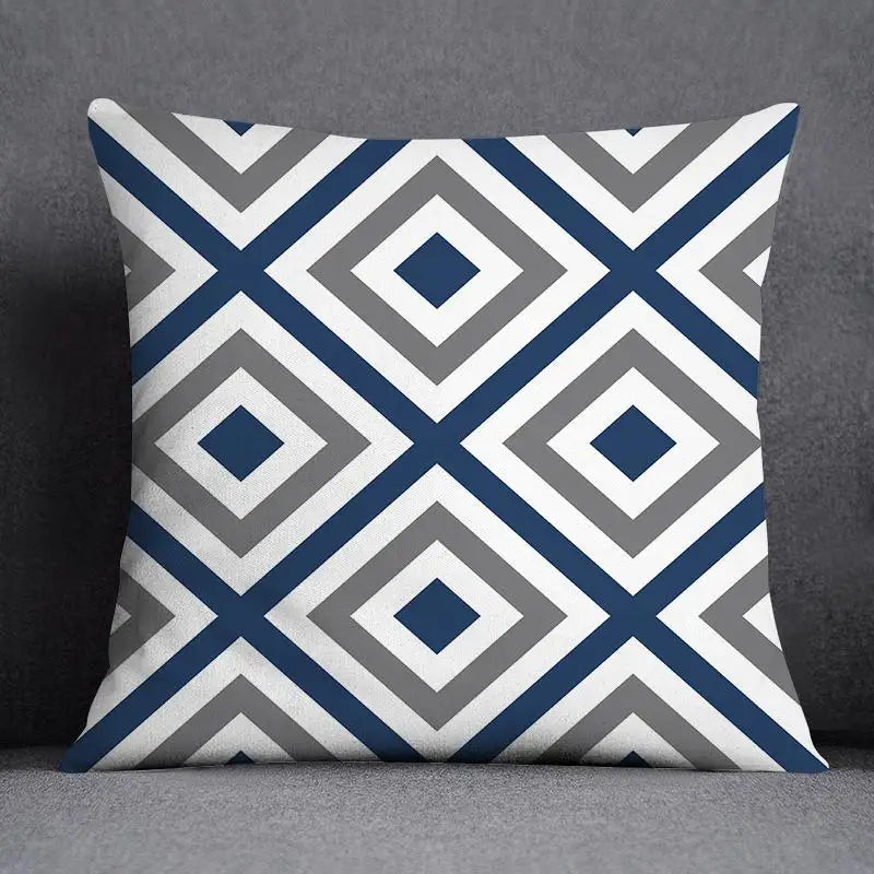 DecorBites™ Blue Geometric Floral Design Pillowcase - Modern Home Decor Cushion Cover