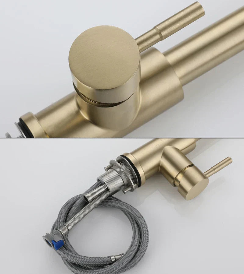 DecorBites™ Brushed Gold Single Handle Pull Out Kitchen Faucet