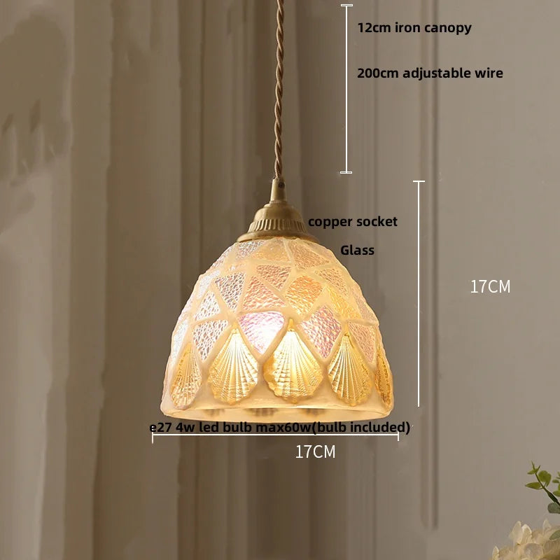 DecorBites™ Conch Glass LED Pendant Light Fixture Tiffany Children Dining Room Hang Lamp