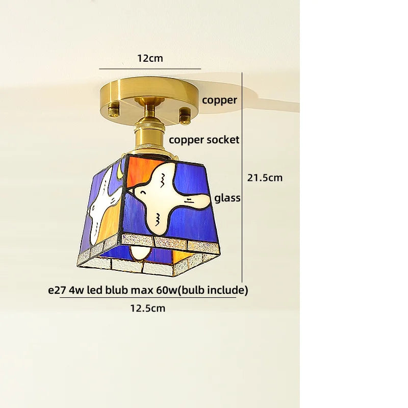 DecorBites™ Wood Copper LED Ceiling Light Amber Glass Plafond Lamp