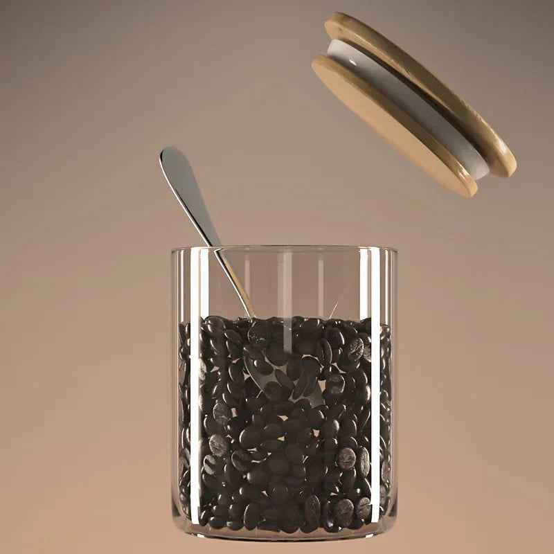DecorBites™ Airtight Glass Coffee Bean Storage Jar with Bamboo Lid for Kitchenpreservation