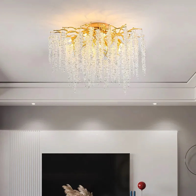 DecorBites™ Crystal Branch Chandelier: French Style Romantic Tassel Ceiling Lamp