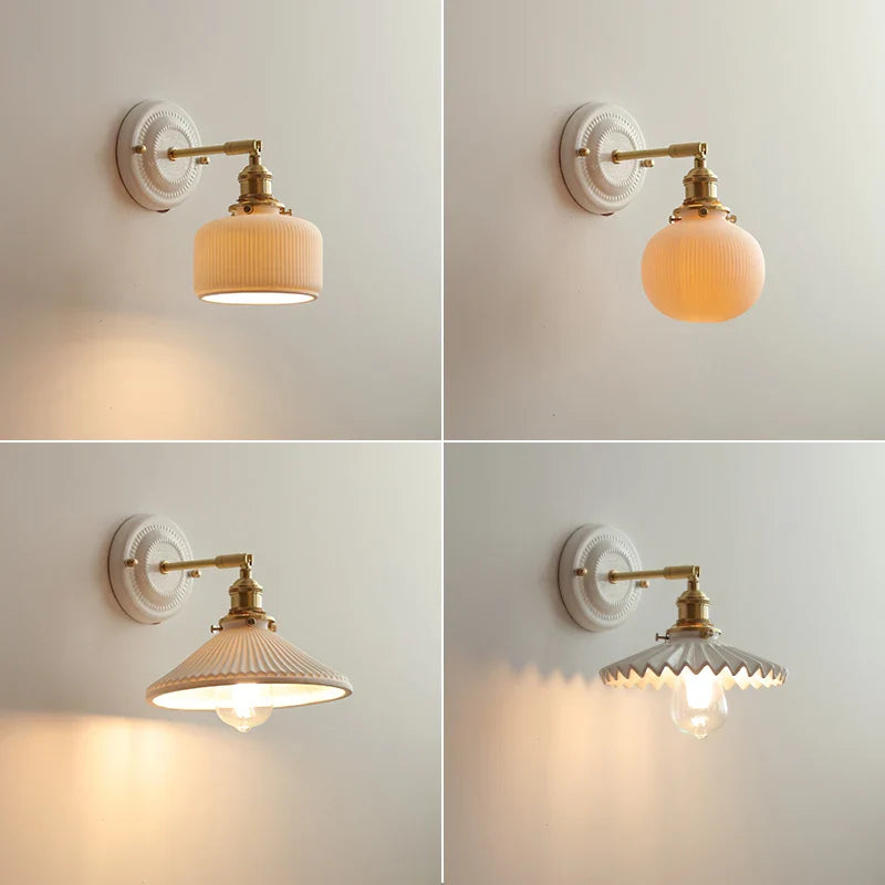 DecorBites™ Ceramic LED Wall Lights Fixture with Copper Arm for Bedroom Living Room