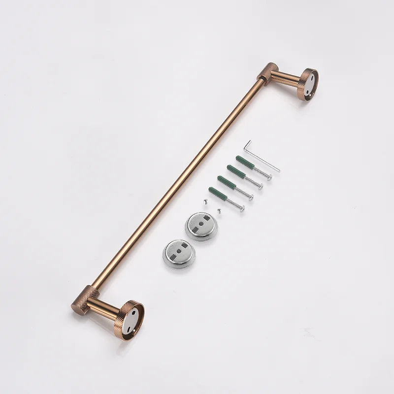 DecorBites™ Bathroom Accessories Set: Rose Gold Chrome Hook, Brushed Gold Towel Rack, Stainless Steel Toilet Paper Holder