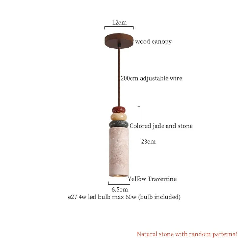DecorBites™ Japanese Stone LED Pendant Lamps Yellow Travertine Wabi Sabi Hanging Light