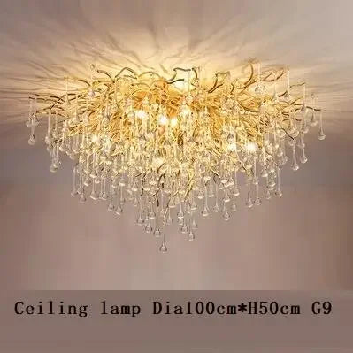 DecorBites™ Crystal Water Drop LED Chandelier for Luxurious Living Room Decor.