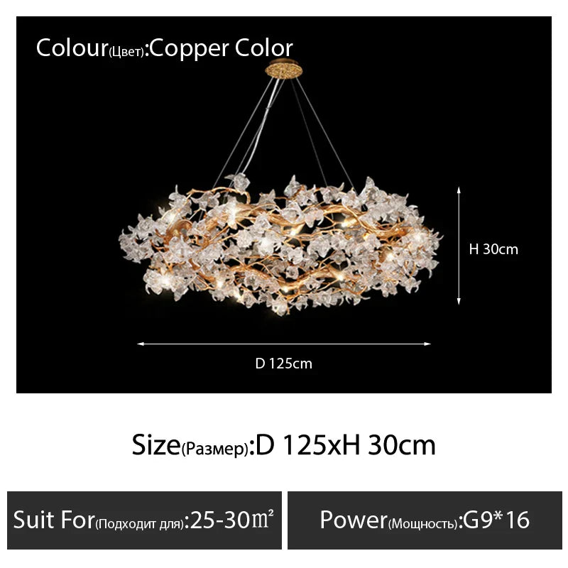 DecorBites™ Glass Crystal LED Branches Chandelier Pendant Light - Handmade Kapok Flower Decoration