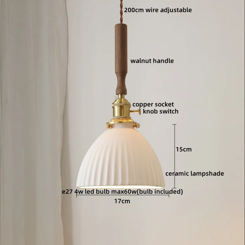 DecorBites™ Ceramic Walnut Copper LED Pendant Light Chandelier for Bedroom Living Room